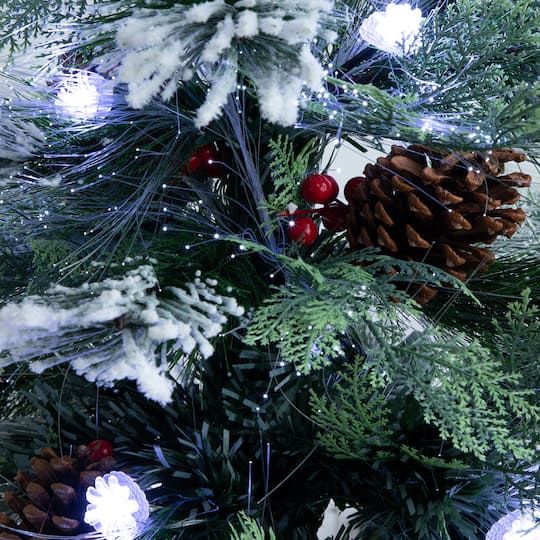5ft. Fiber Optic White LED Lights Flocked Artificial Christmas Tree with White Pinecone